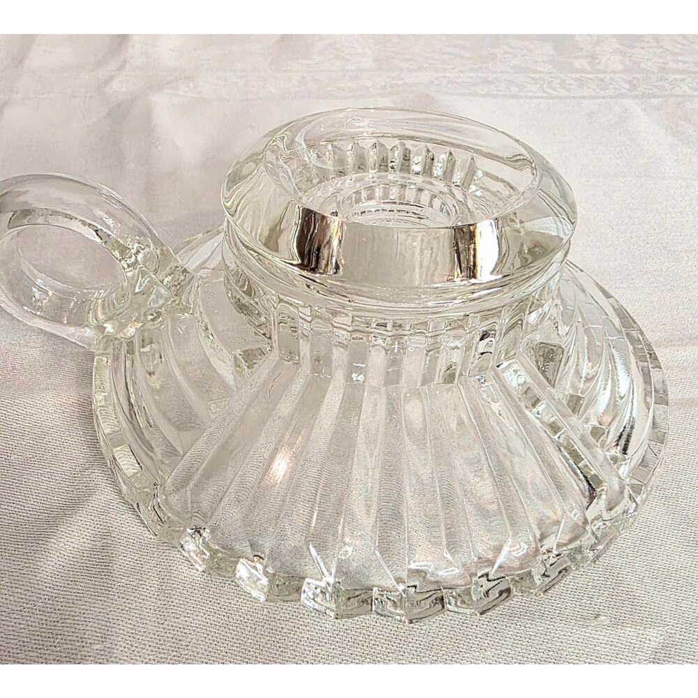 Vintage Depression Glass Finger Loop Taper Candleholder Chamber Stick